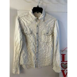 Bke Buckle Western shirt Slim Fit Small‎ cream long sleeves snap buttons#75720